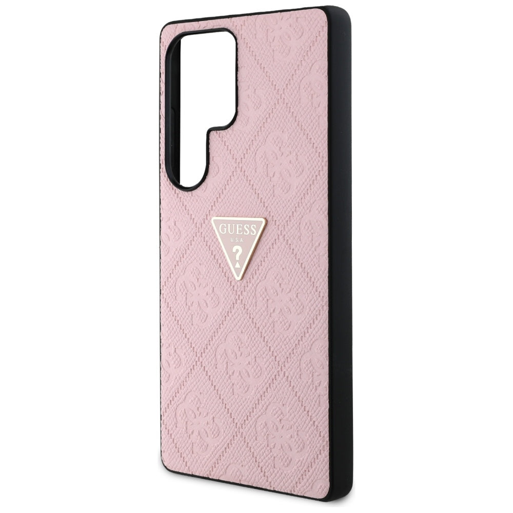 Étui pour Samsung Galaxy S25 Ultra S938, Guess, Grained Hot Stamp 4G Triangle, Rose