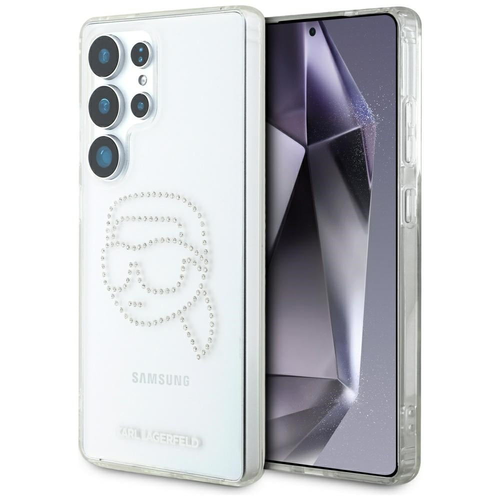 Étui pour Samsung Galaxy S25 Ultra S938, Karl Lagerfeld, IML Rhinestones Karl's Head, Transparent