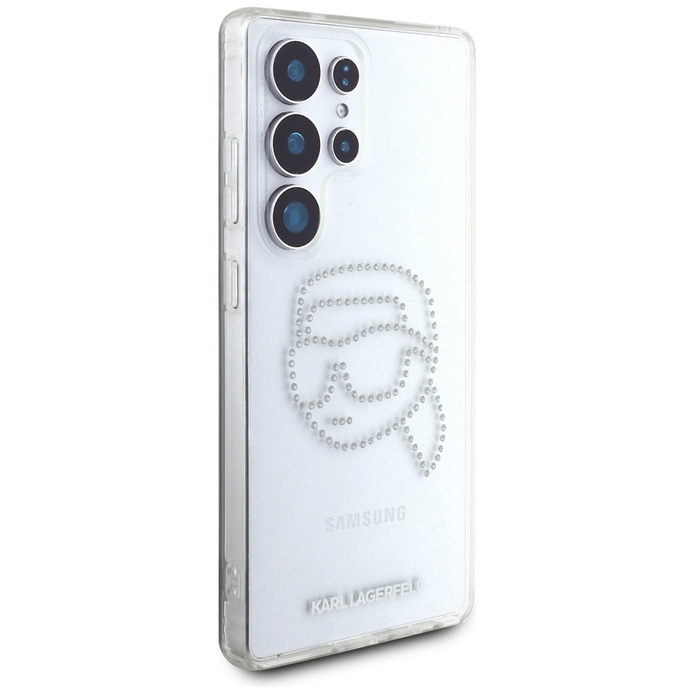 Étui pour Samsung Galaxy S25 Ultra S938, Karl Lagerfeld, IML Rhinestones Karl's Head, Transparent