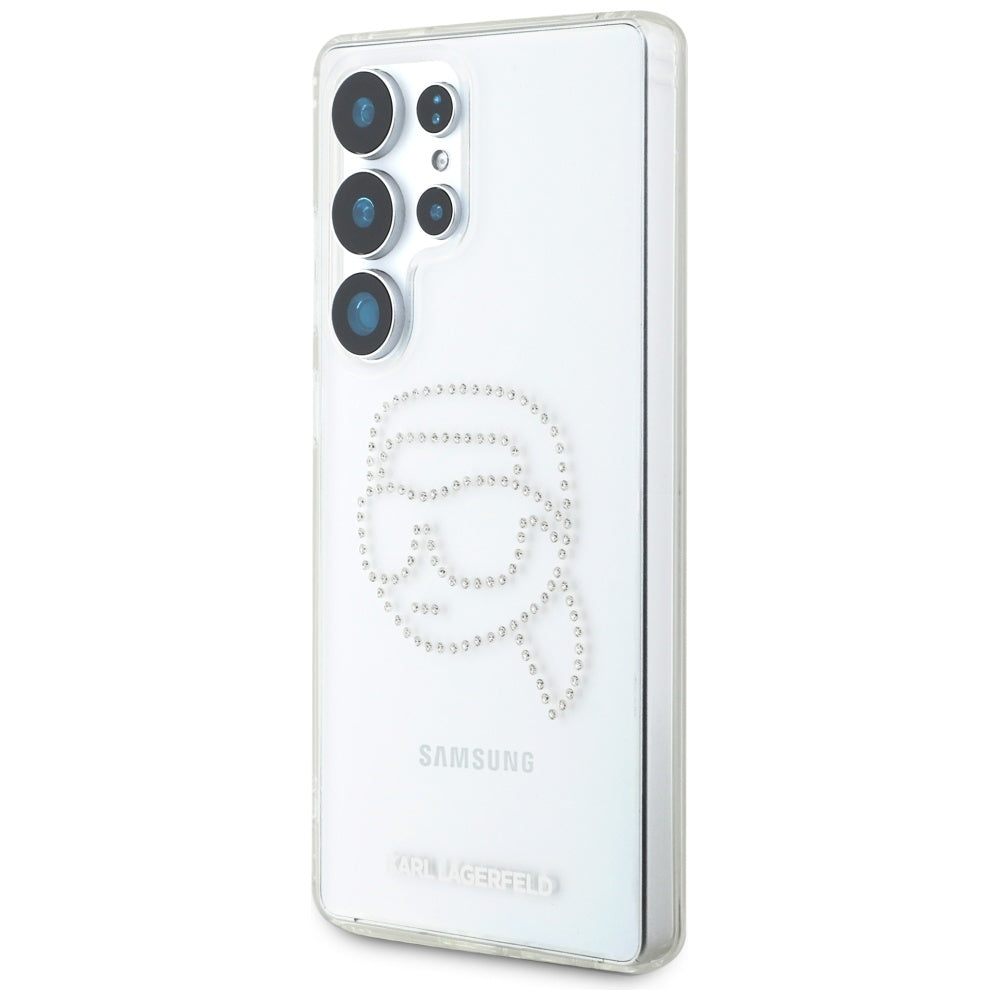 Étui pour Samsung Galaxy S25 Ultra S938, Karl Lagerfeld, IML Rhinestones Karl's Head, Transparent