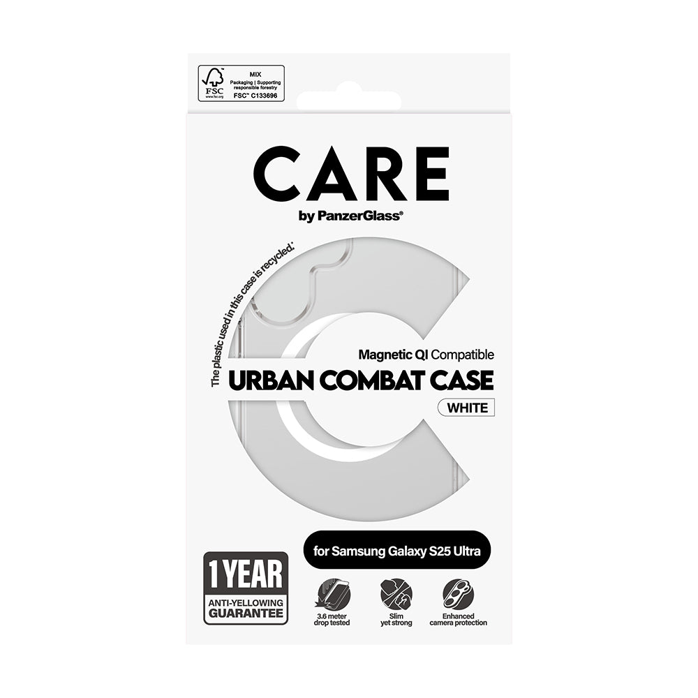 Étui pour Samsung Galaxy S25 Ultra S938, PanzerGlass, Care Urban Combat, Transparent Blanc