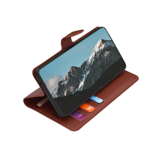 Coque pour Samsung Galaxy S26 FE / S25 FE, Techsuit, Folio en cuir, Marron