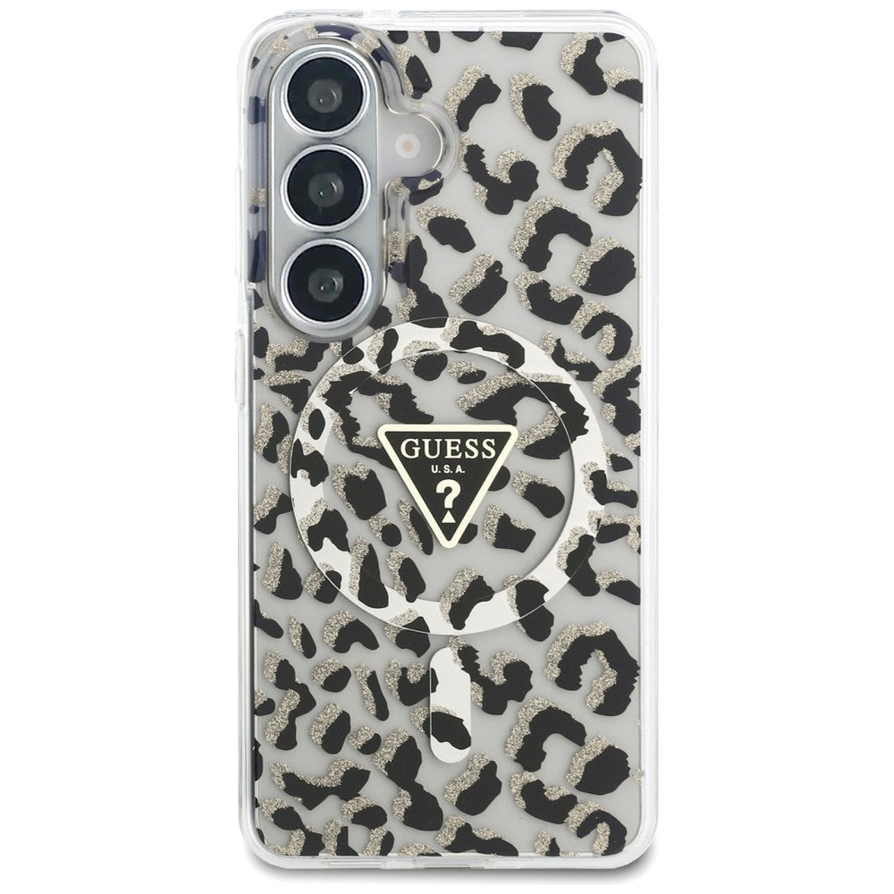 Étui MagSafe pour Samsung Galaxy S26 S942, Guess, Motif Léopard IML, Noir