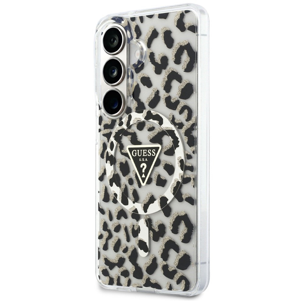 Étui MagSafe pour Samsung Galaxy S26 S942, Guess, Motif Léopard IML, Noir