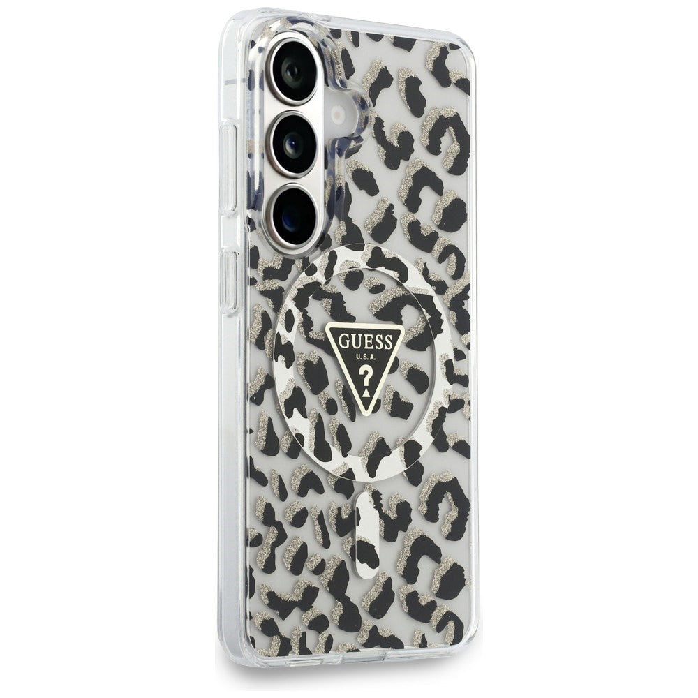 Étui MagSafe pour Samsung Galaxy S26 S942, Guess, Motif Léopard IML, Noir