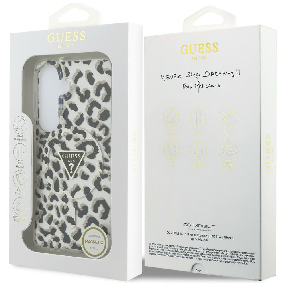 Étui MagSafe pour Samsung Galaxy S26 S942, Guess, Motif Léopard IML, Noir