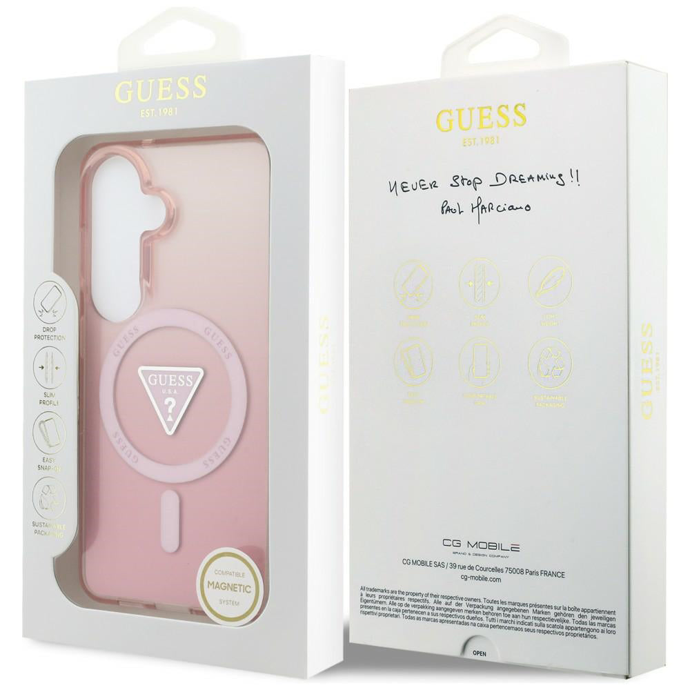 MagSafe Case for Samsung Galaxy S26 S942, Guess, IML Gradient Triangle Logo, Pink