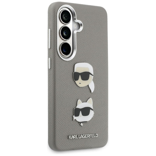 Étui pour Samsung Galaxy S26 S942, Karl Lagerfeld, Saffiano Karl & Choupette's Head Pin, Gris