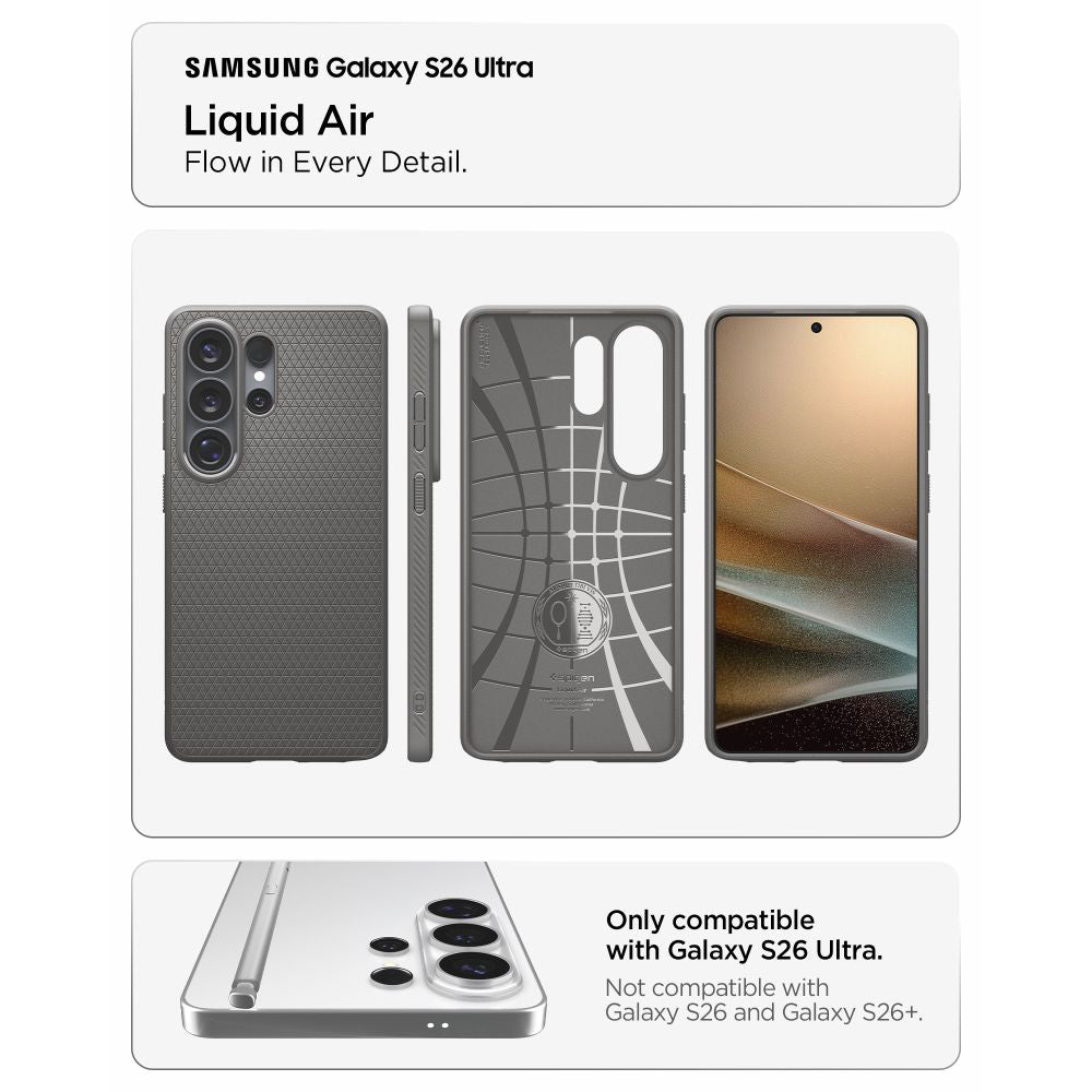 Hoesje voor Samsung Galaxy S26 Ultra S948, Spigen, Liquid Air, Grijs ACS11205