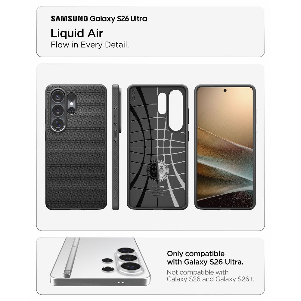 Étui pour Samsung Galaxy S26 Ultra S948, Spigen, Liquid Air, Noir Mat ACS10670