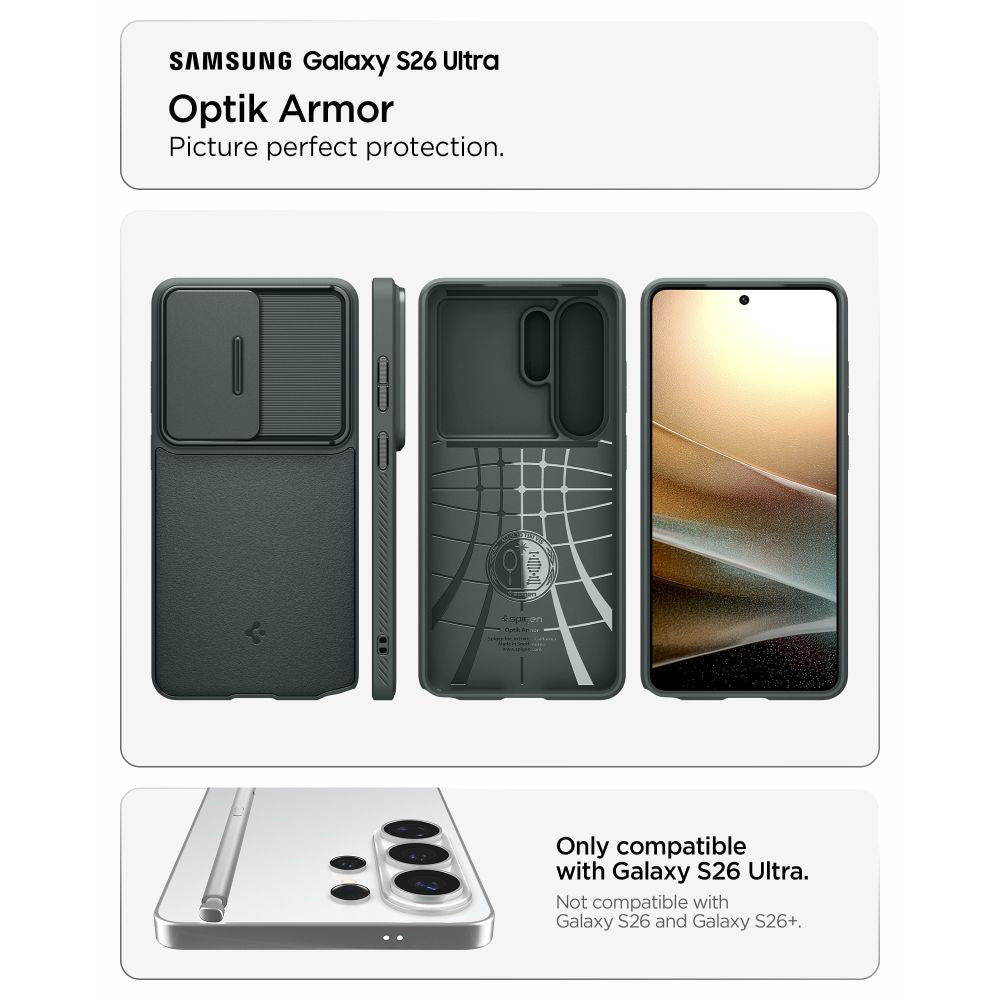 Housse pour Samsung Galaxy S26 Ultra S948, Spigen, Optik Armor, Vert ACS10688