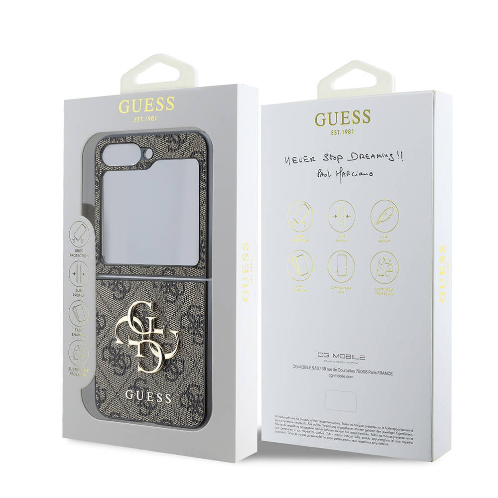 Hoes voor Samsung Galaxy Z Flip7 F766, Guess, 4G Metal Logo, Bruin