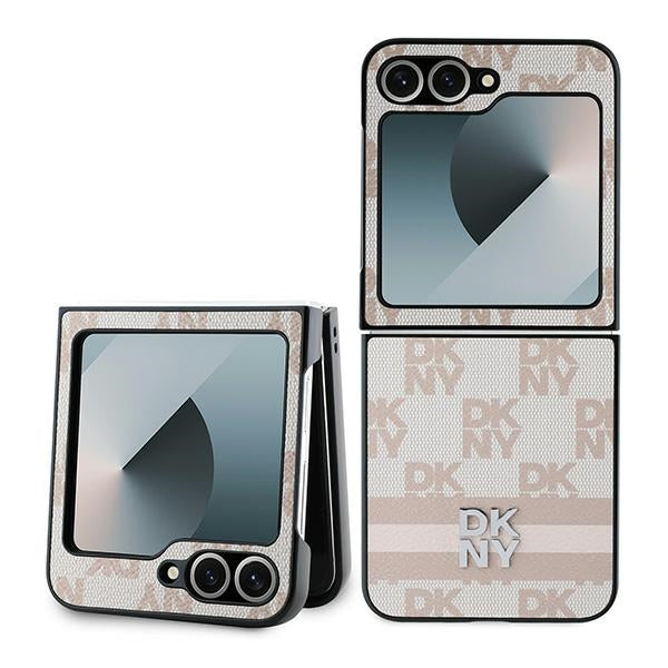 Hoes voor Samsung Galaxy Z Flip7 FE F761 / Z Flip6 F741, DKNY, Geruit Patroon Gedrukte Strepen, Roze