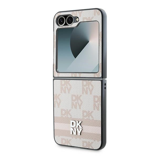 Hoes voor Samsung Galaxy Z Flip7 FE F761 / Z Flip6 F741, DKNY, Geruit Patroon Gedrukte Strepen, Roze