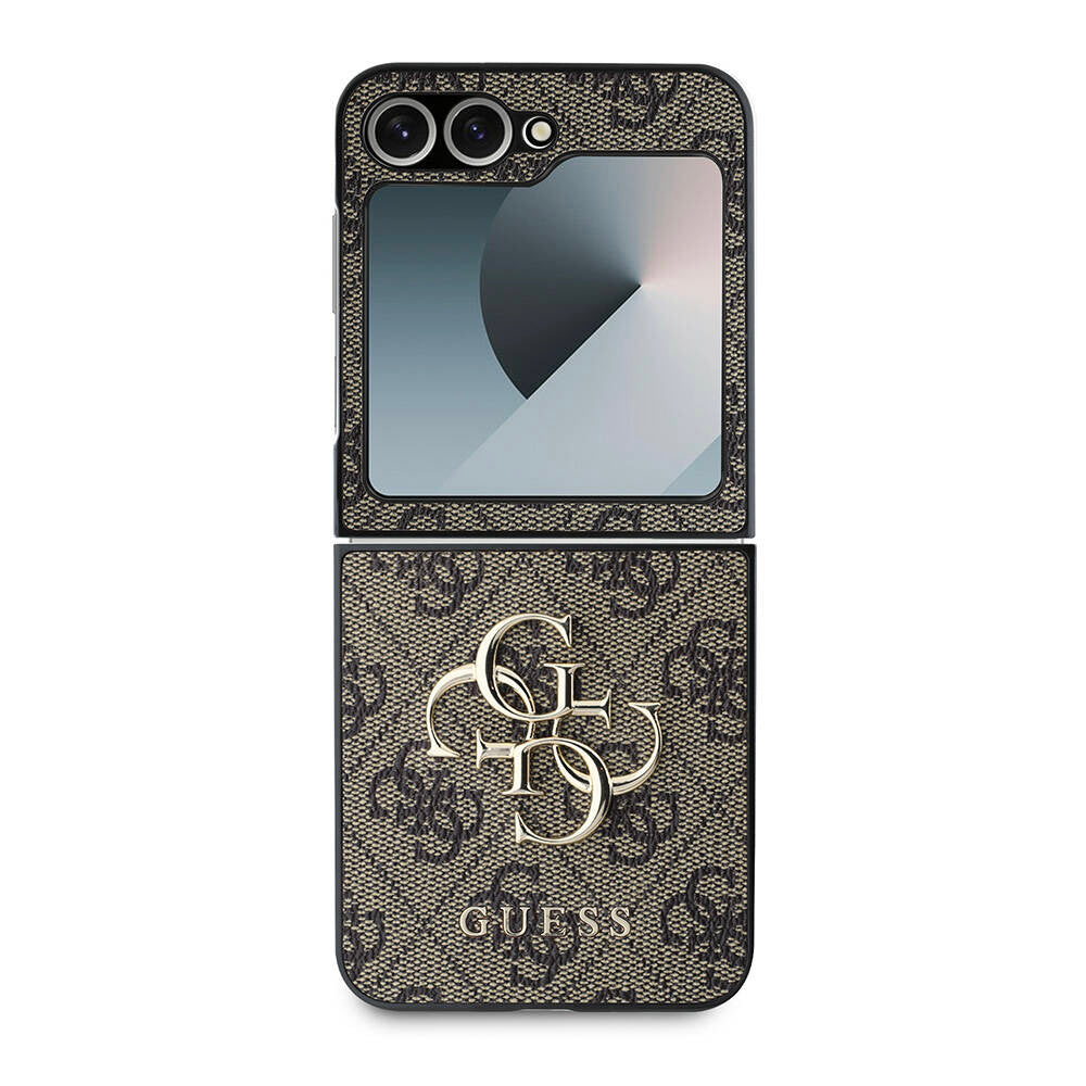 Hülle für Samsung Galaxy Z Flip7 FE F761 / Z Flip6 F741, Guess, 4G Metal Logo, Braun