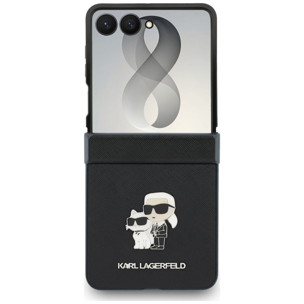 Coque pour Samsung Galaxy Z Flip8 F776, Karl Lagerfeld, Saffiano Karl & Choupette Metal Pin, Noire
