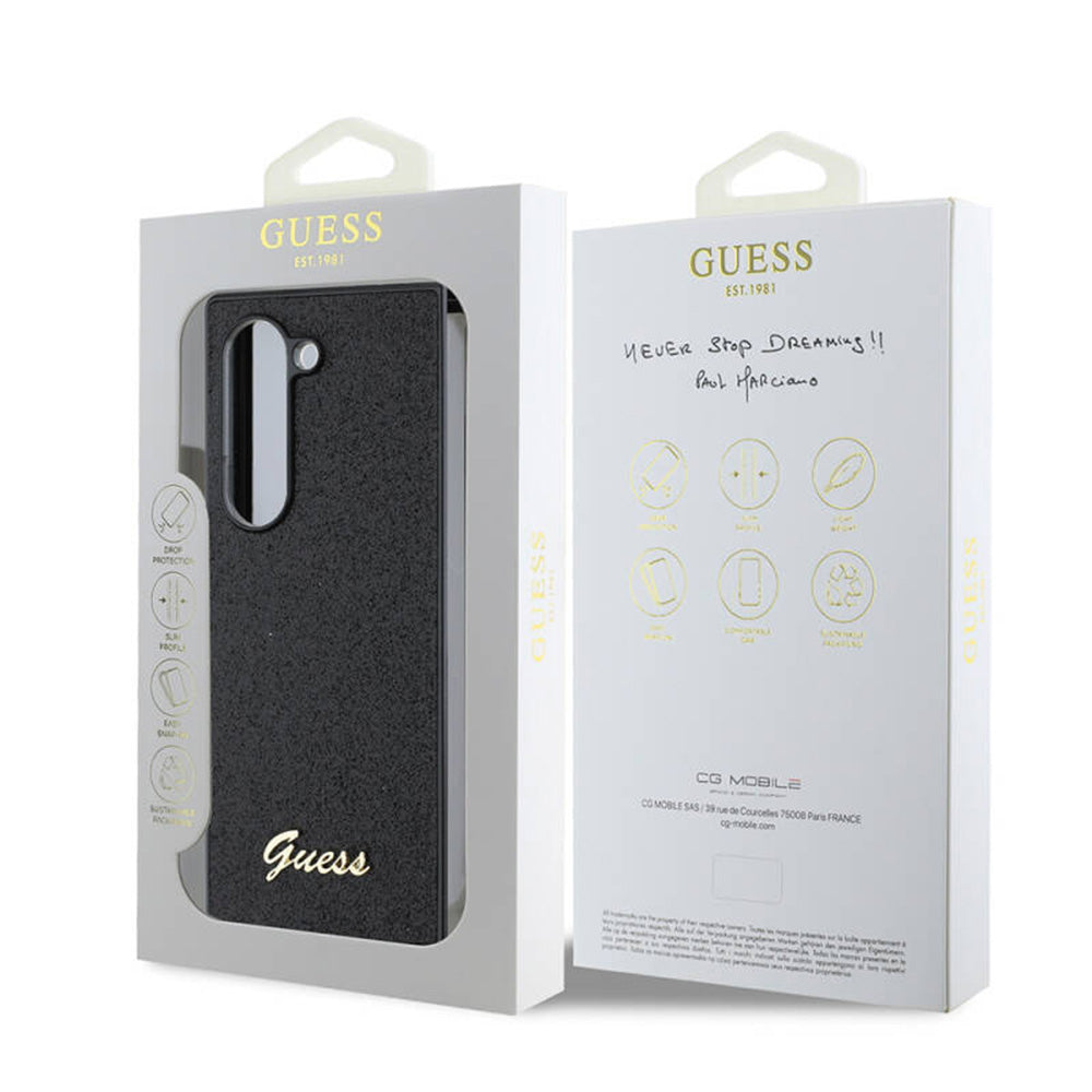 Hoes voor Samsung Galaxy Z Fold6 F956, Guess, Glitter Script, Zwart