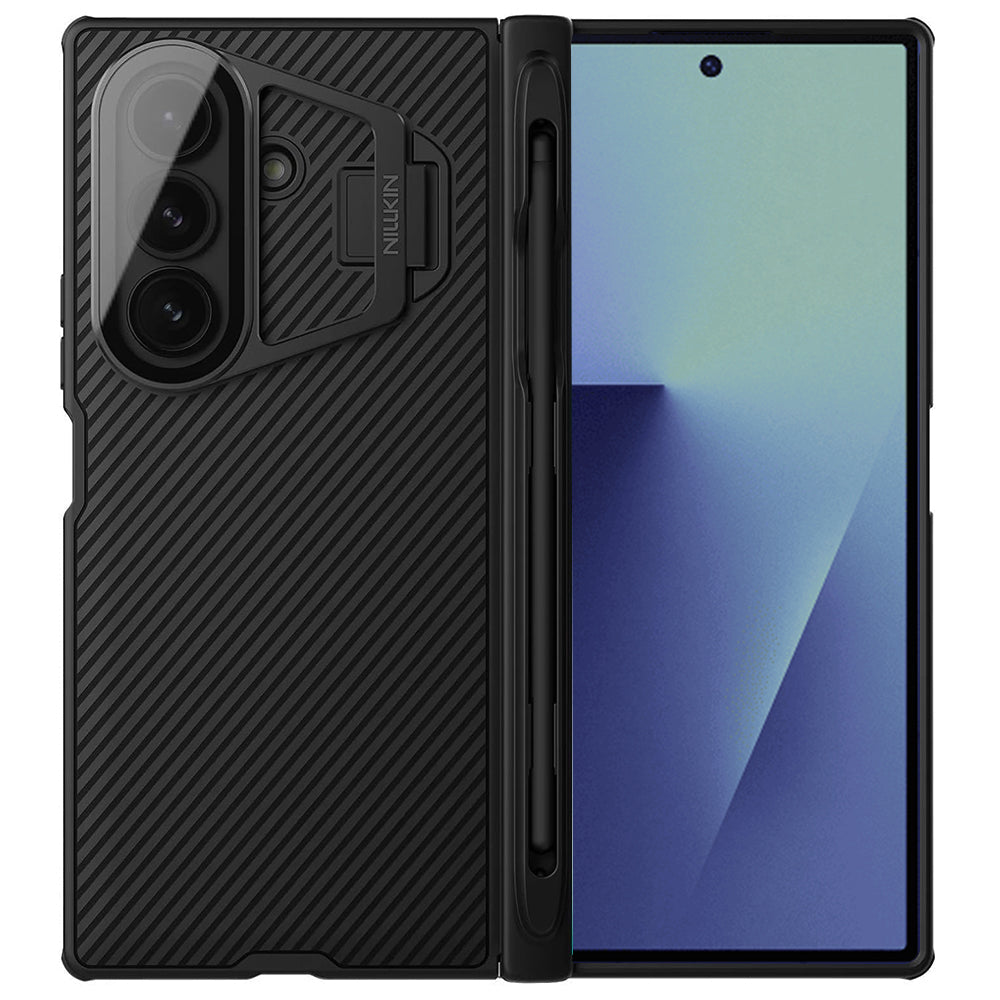 Hoes voor Samsung Galaxy Z Fold7 F966, Nillkin, CamShield Prop met Transparante Lenskap en S-Pen Houder, Zwart
