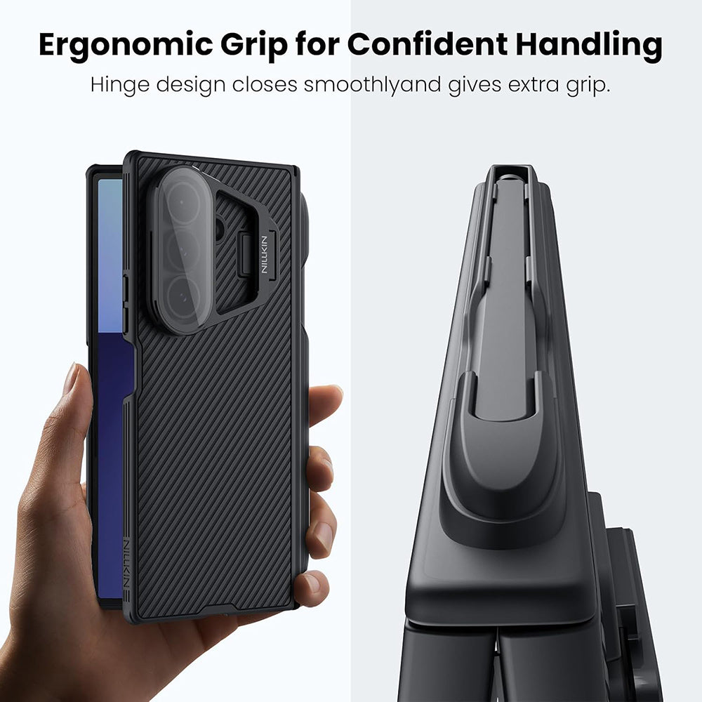 Hoes voor Samsung Galaxy Z Fold7 F966, Nillkin, CamShield Prop met Transparante Lenskap en S-Pen Houder, Zwart