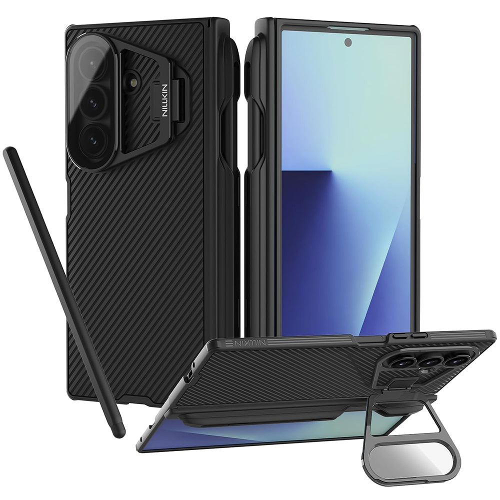 Hoes voor Samsung Galaxy Z Fold7 F966, Nillkin, CamShield Prop met Transparante Lenskap en S-Pen Houder, Zwart