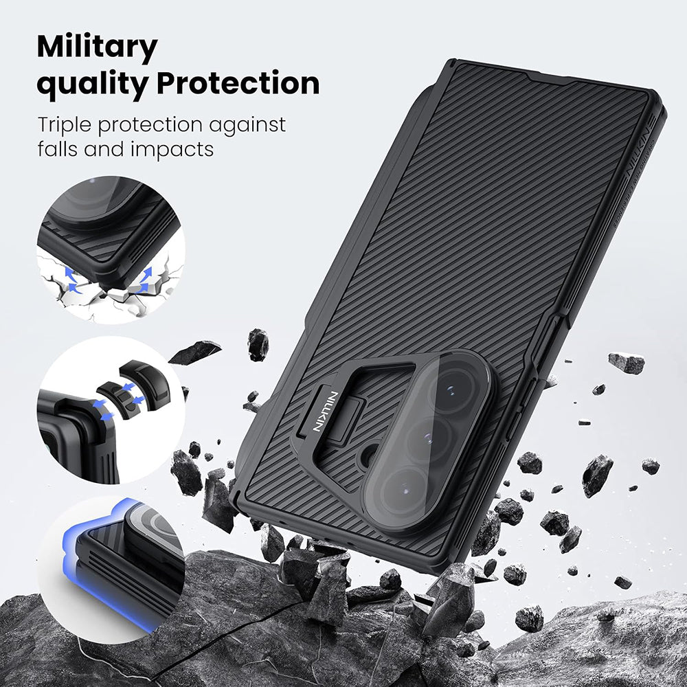 Hoes voor Samsung Galaxy Z Fold7 F966, Nillkin, CamShield Prop met Transparante Lenskap en S-Pen Houder, Zwart