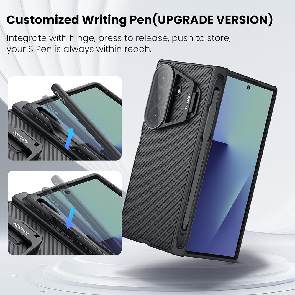 Hoes voor Samsung Galaxy Z Fold7 F966, Nillkin, CamShield Prop met Transparante Lenskap en S-Pen Houder, Zwart
