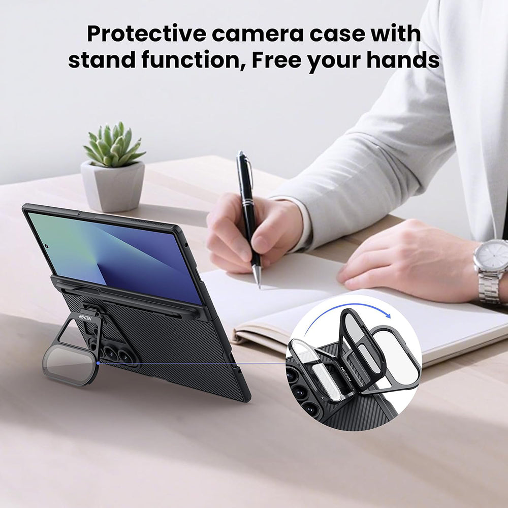 Hoes voor Samsung Galaxy Z Fold7 F966, Nillkin, CamShield Prop met Transparante Lenskap en S-Pen Houder, Zwart