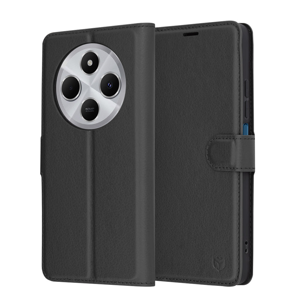 Coque pour Xiaomi Poco C75 / Redmi 14C, Techsuit, Folio en cuir, Noire