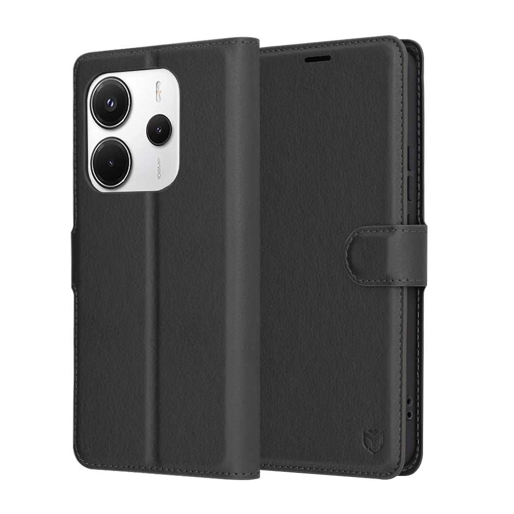 Coque pour Xiaomi Redmi Note 14 4G (Régional), Techsuit, Folio en cuir, Noir