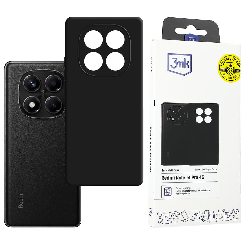 Hülle für Xiaomi Redmi Note 14 Pro 4G, 3MK, Matt Schwarz