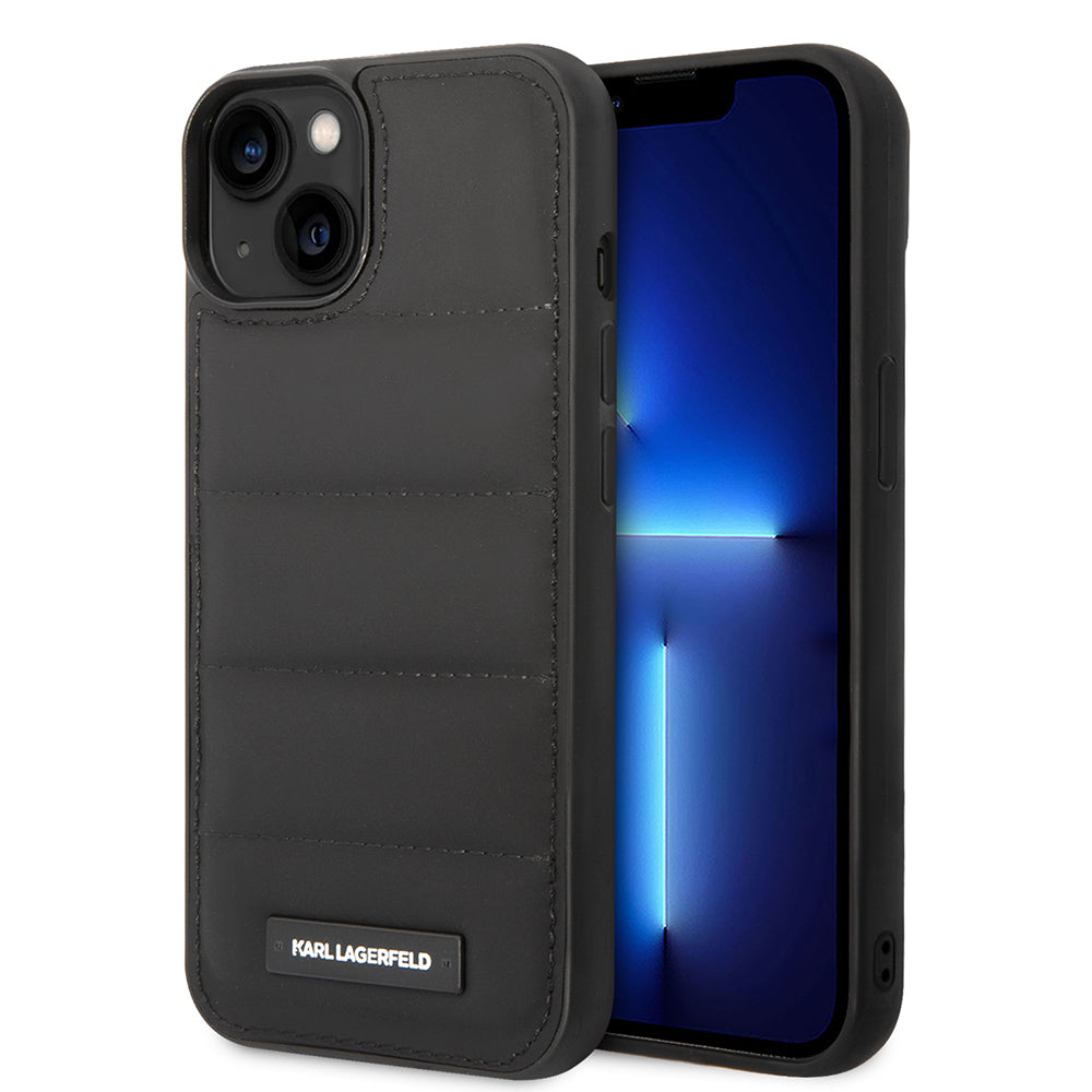 Étui pour Apple iPhone 14 Plus, Karl Lagerfeld, Quilted Puffy Metal Logo, Noir