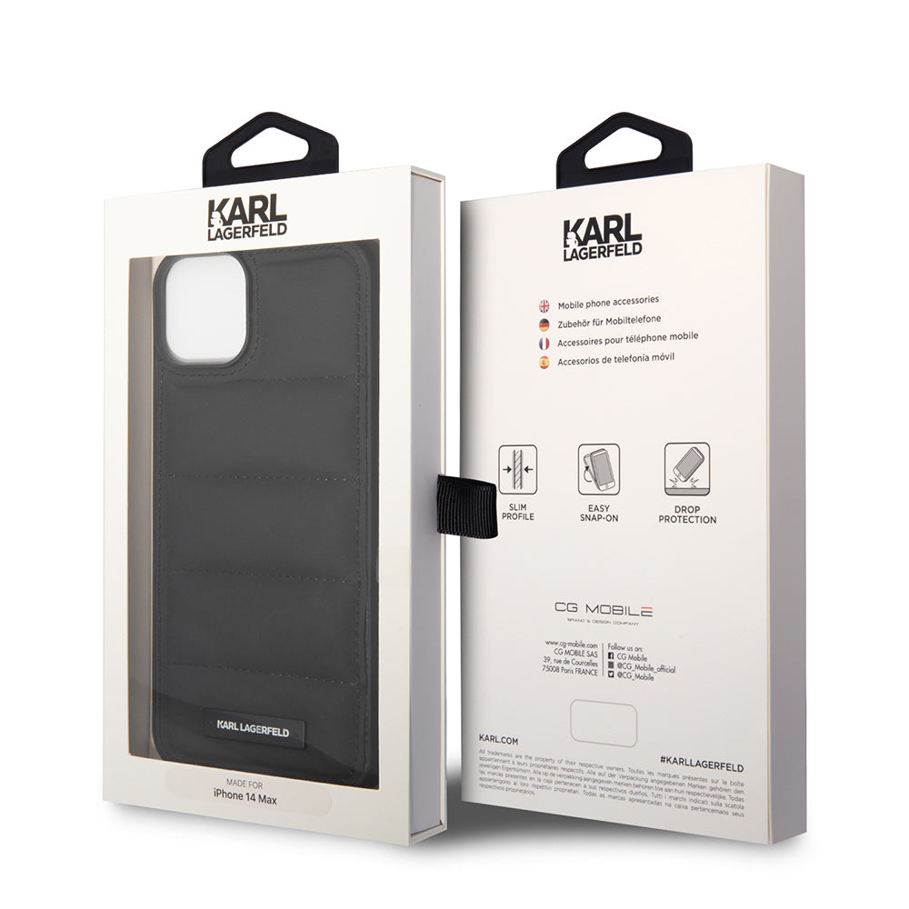 Étui pour Apple iPhone 14 Plus, Karl Lagerfeld, Quilted Puffy Metal Logo, Noir