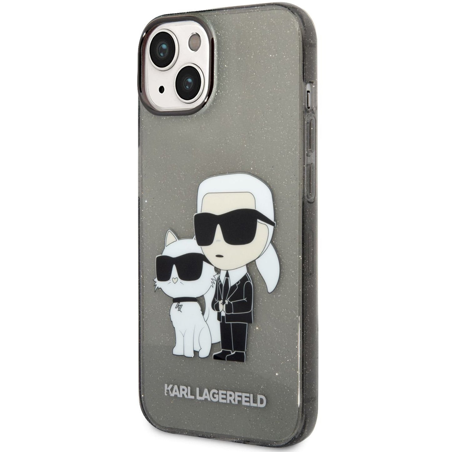 Coque pour Apple iPhone 14 Plus, Karl Lagerfeld, IML Glitter Karl and Choupette NFT, Noire