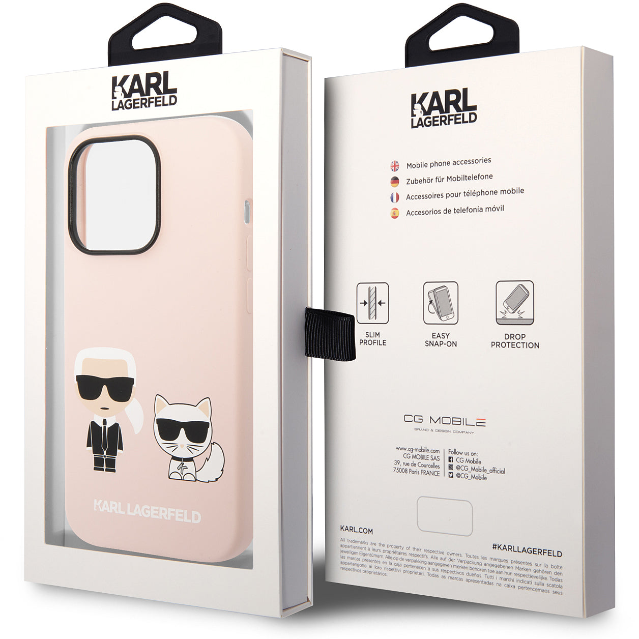 Étui MagSafe pour Apple iPhone 14 Pro, Karl Lagerfeld, Corps en Silicone Karl & Choupette, Rose