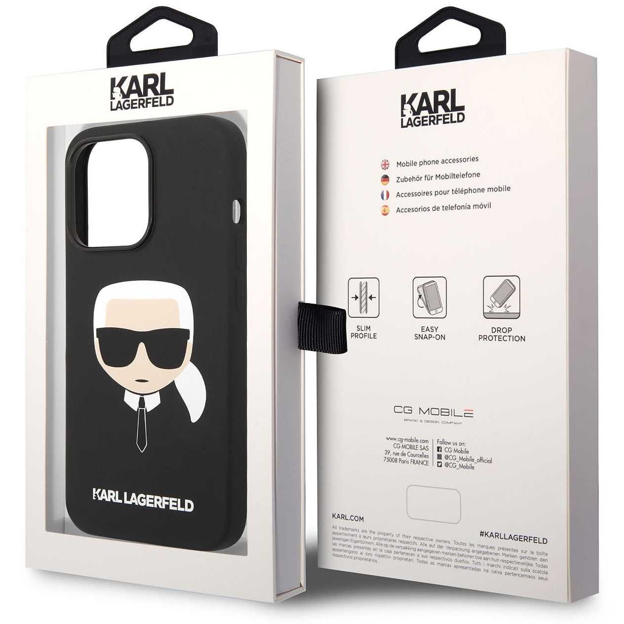 Étui MagSafe pour Apple iPhone 14 Pro, Karl Lagerfeld, Silicone Karl Head, Noir