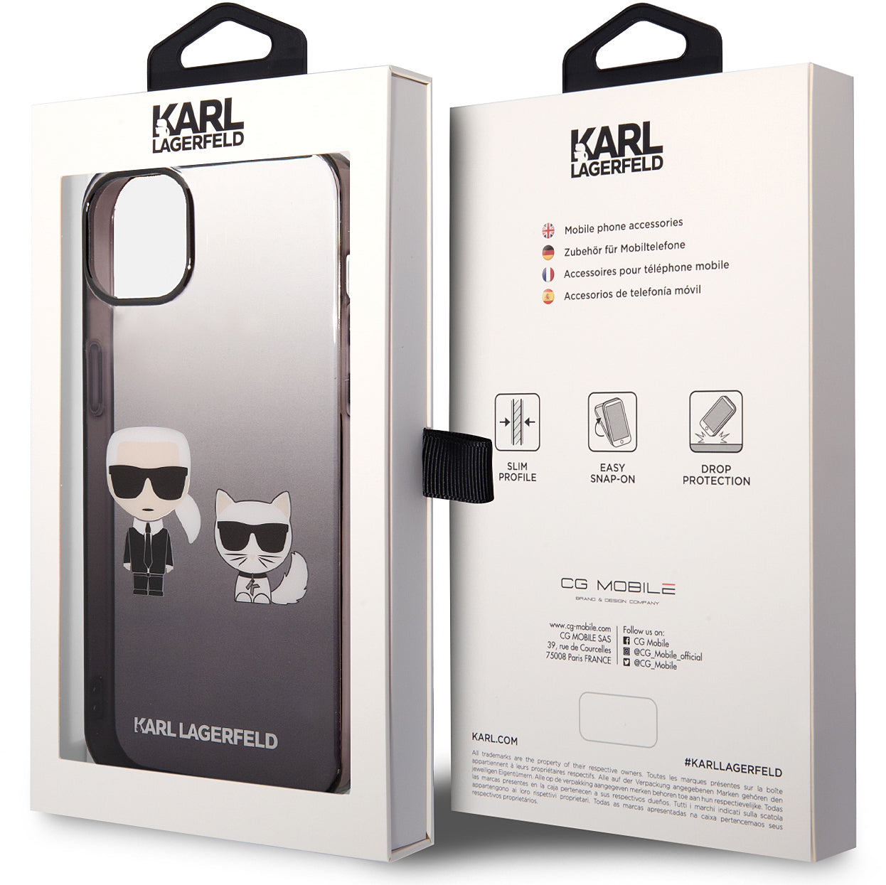 Étui pour Apple iPhone 14 Plus, Karl Lagerfeld, Gradient Karl & Choupette, Noir