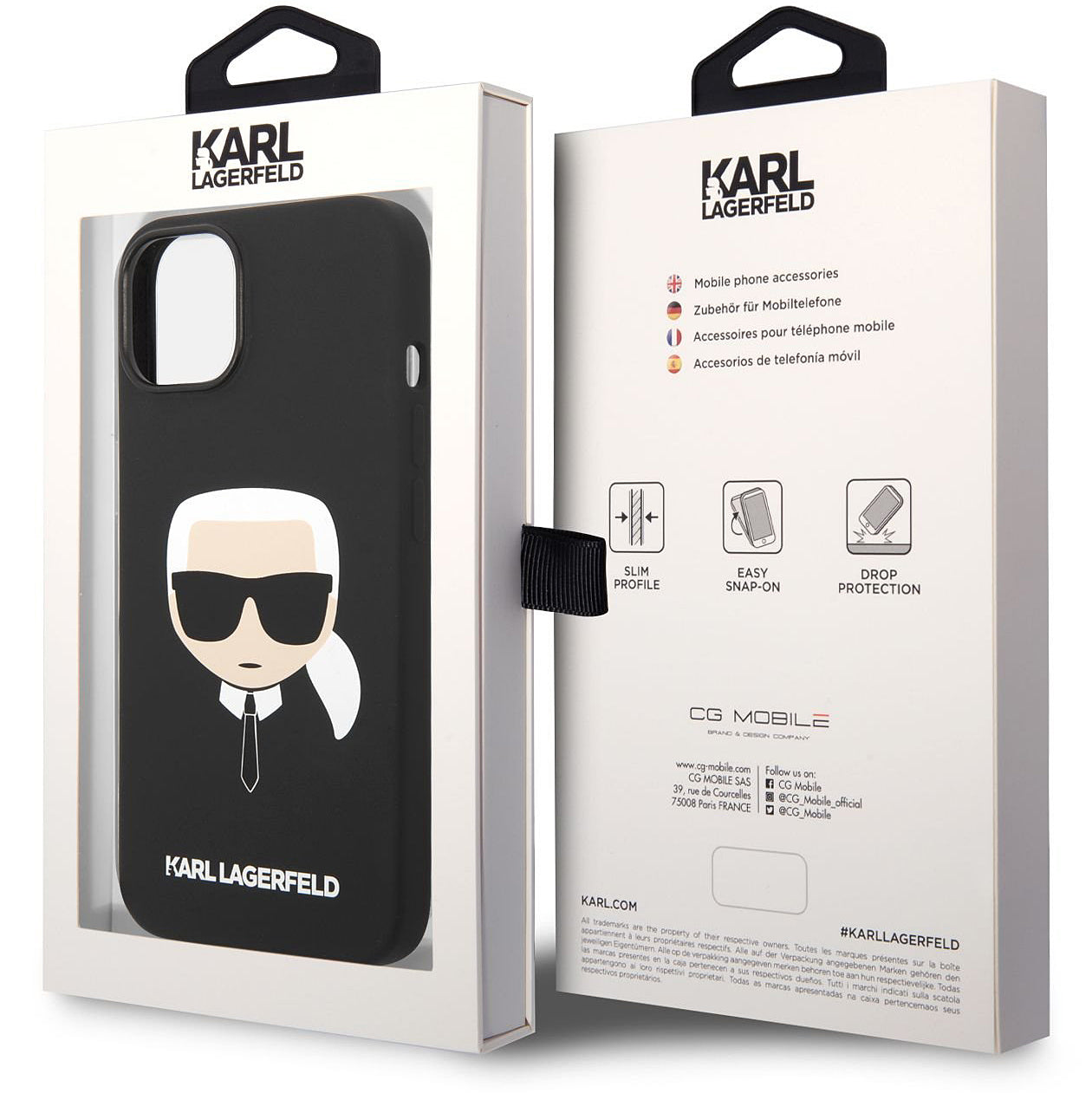 Coque MagSafe pour Apple iPhone 14 Plus, Karl Lagerfeld, Liquid Silicone Karl Head, Noire