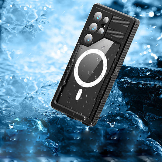 Waterproof hoes voor Samsung Galaxy S24 Ultra S928, ShellBox, Zwart