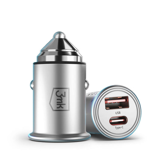 Chargeur de voiture 3MK Hyper, 45W, 3A, 1 x USB-A - 1 x USB-C, Argent