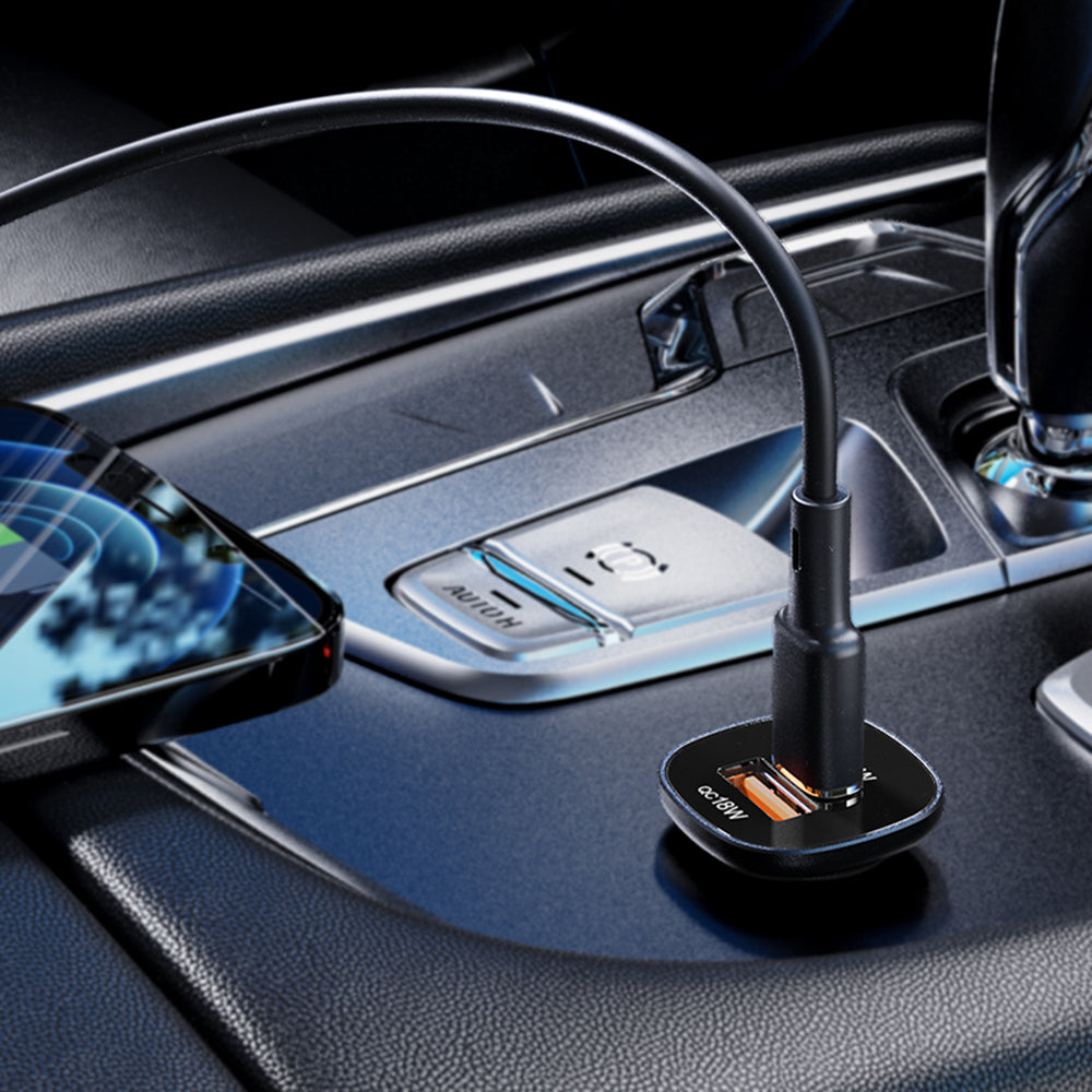 Auto-oplader Acefast B1, 38W, 3A, 1 x USB-A - 1 x USB-C, Zwart
