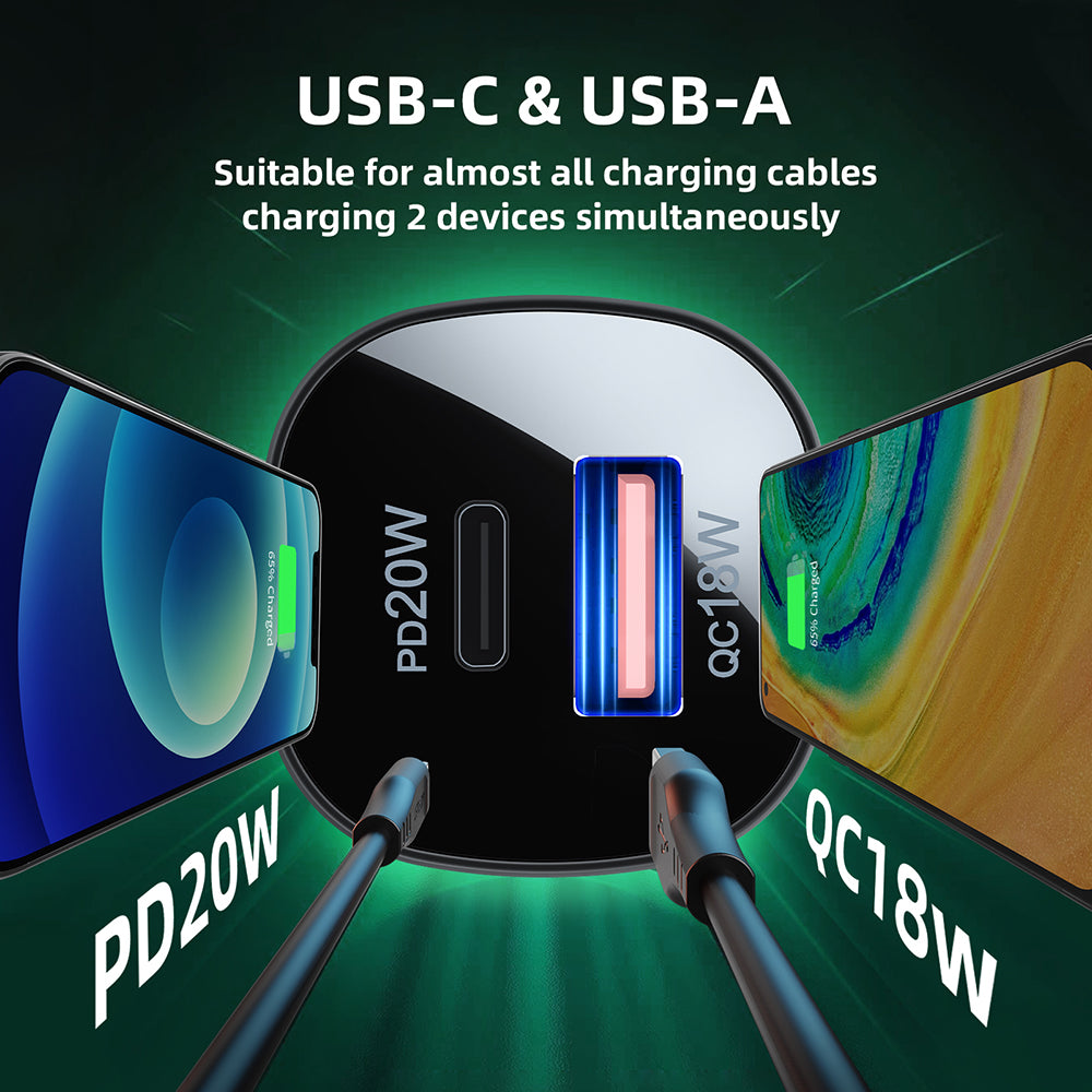 Auto-oplader Acefast B1, 38W, 3A, 1 x USB-A - 1 x USB-C, Zwart