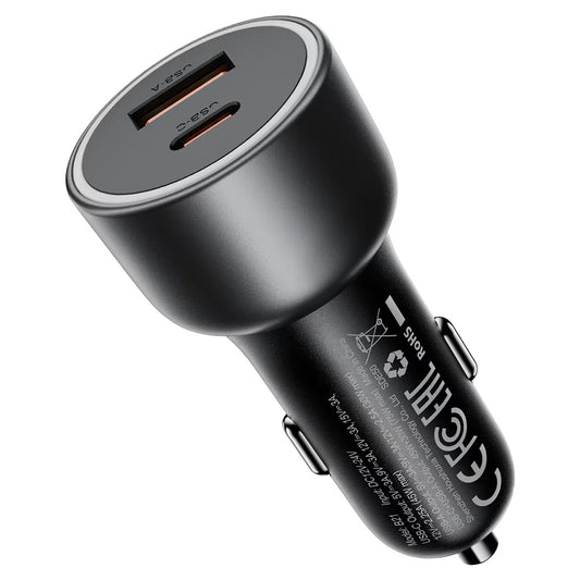 Acefast Auto-oplader B21, 75W, 3A, 1 x USB-A - 1 x USB-C, Grijs