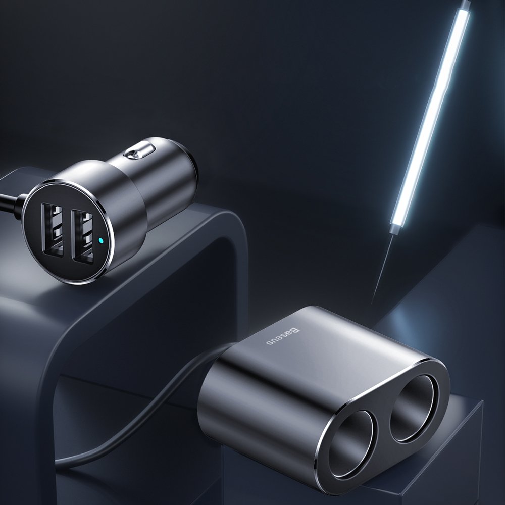 Baseus Hochleistungs-Autoladegerät, 95W, 2.1A, 2 x Zigarettenanzünderverlängerung - 2 x USB-A, Grau CRDYQ-01 CRDYQ-01