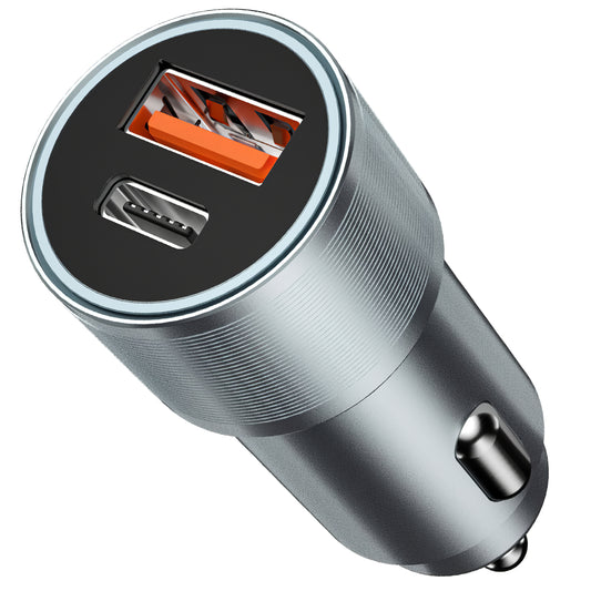 Chargeur de voiture BWOO BO-CC73, 38W, 3A, 1 x USB-A - 1 x USB-C, Argent
