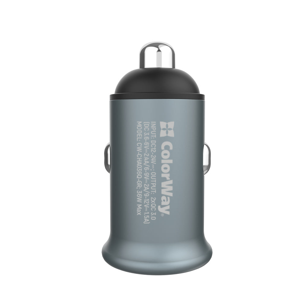 Chargeur Auto ColorWay, 36W, 3A, 2 x USB-A, Gris