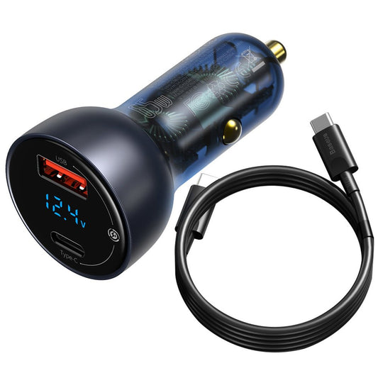 Autolader met USB-C kabel Baseus digitaal display, 65W, 5A, 1 x USB-A - 1 x USB-C, zwart TZCCKX-0G