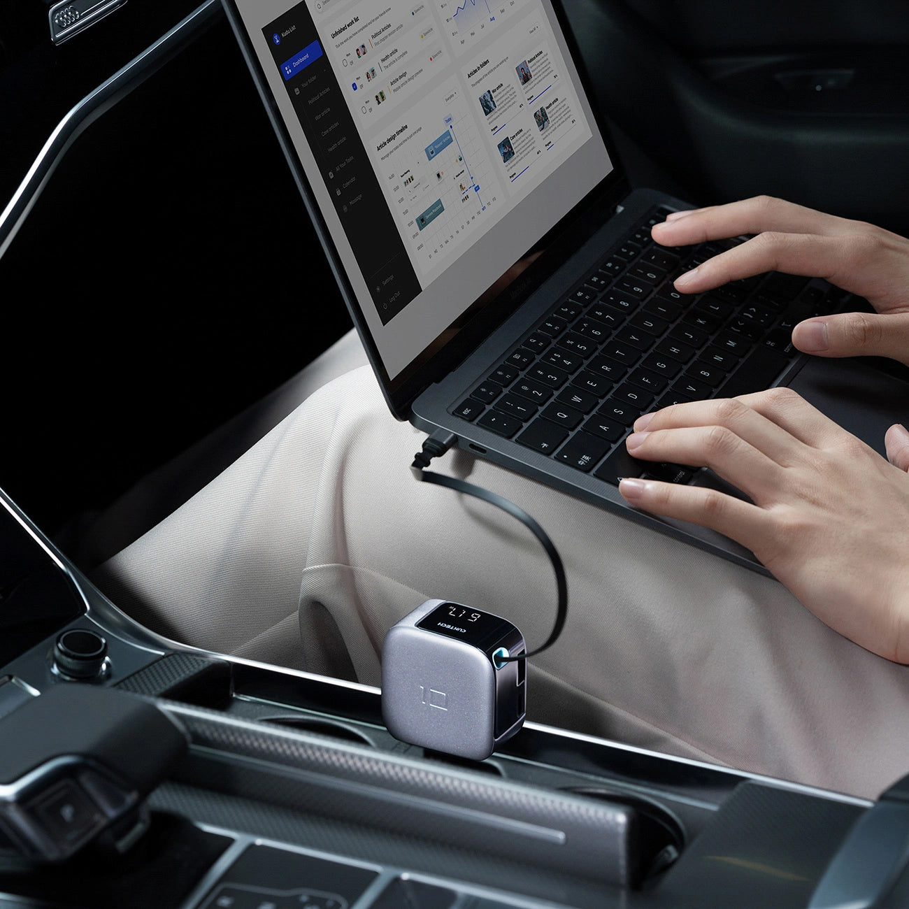 Auto-Ladegerät mit USB-C-Kabel Cuktech CC903P Display, 100W, 5A, 1 x USB-A - 1 x USB-C, Grau
