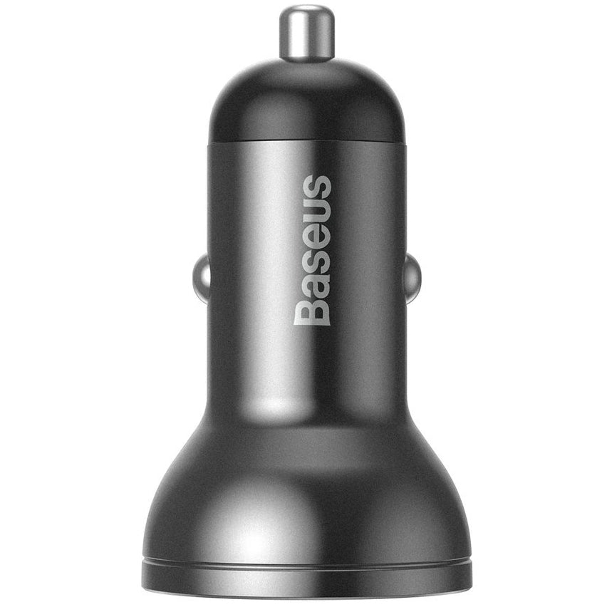 Chargeur de voiture avec câble Lightning - microUSB - USB-C Baseus Digital Display, 24W, 2.4A, 2 x USB-A, Gris TZCCBX-0G
