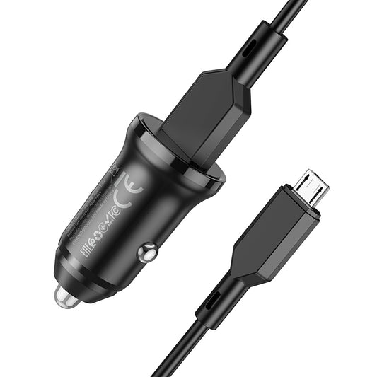 Auto-oplader met microUSB-kabel Borofone BZ18, 18W, 3A, 1 x USB-A, Zwart