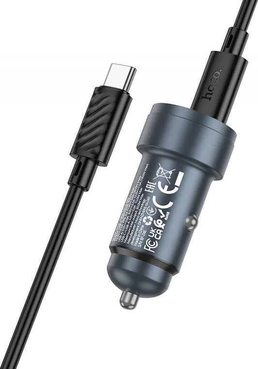 Chargeur de voiture avec câble USB-C HOCO Z57A, 30W, 3A, 1 x USB-A - 1 x USB-C, Gris